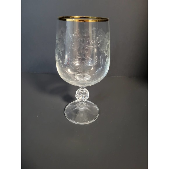 Vintage Etched 6.5" Wine Water 12 oz. Glass Goblet with 22 Karat Rim - Picture 1 of 8